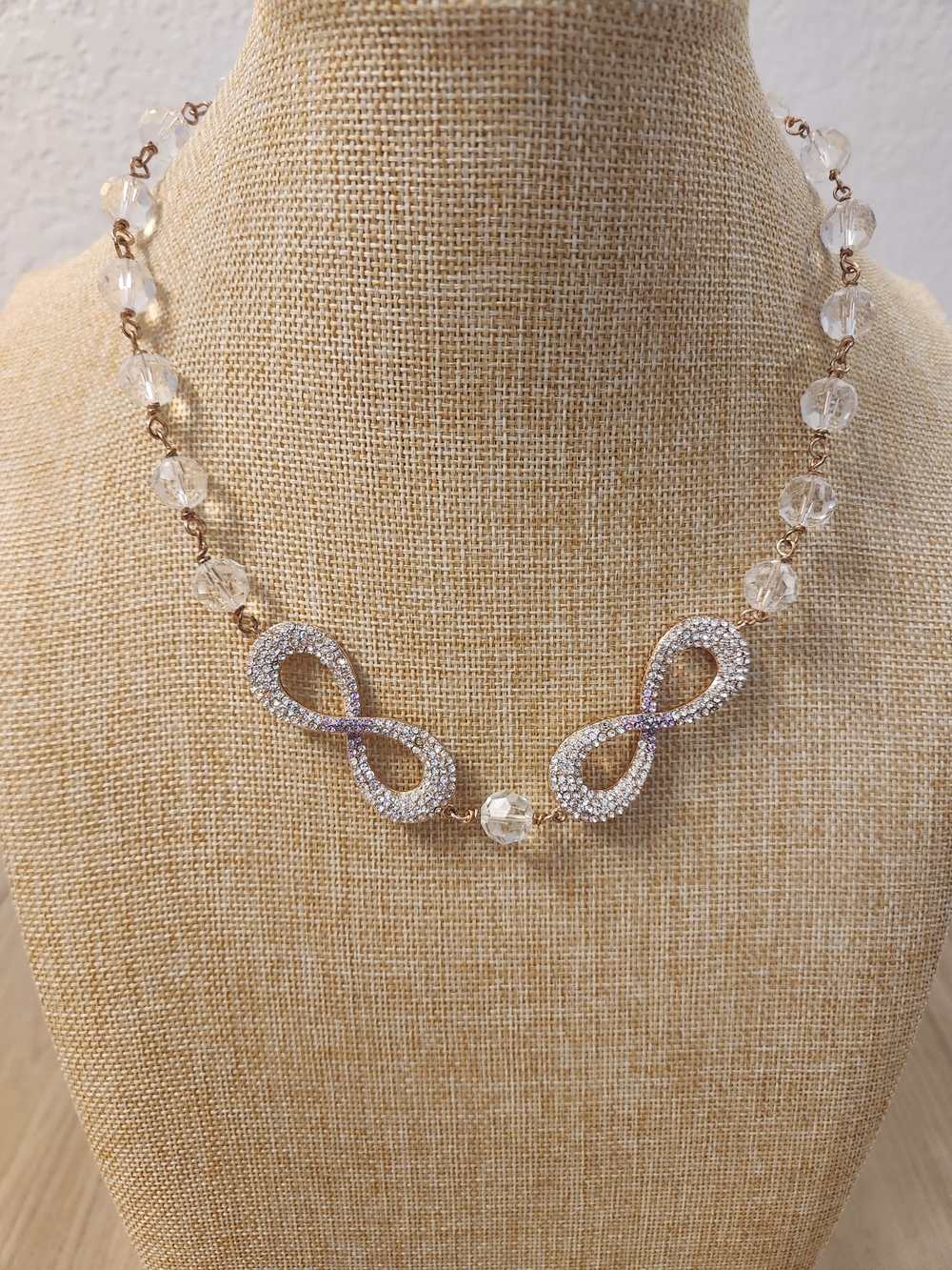 AKKAD Crystal Infinity Link Necklace - Clear and Rose Gold